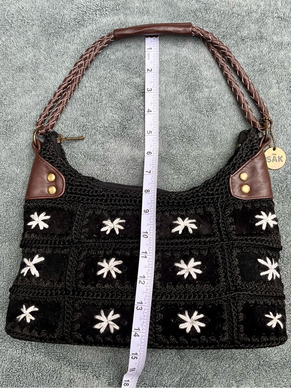 The Sak Black Suede Shoulder Bag with White Star Embroidery - Picture 6 of 8